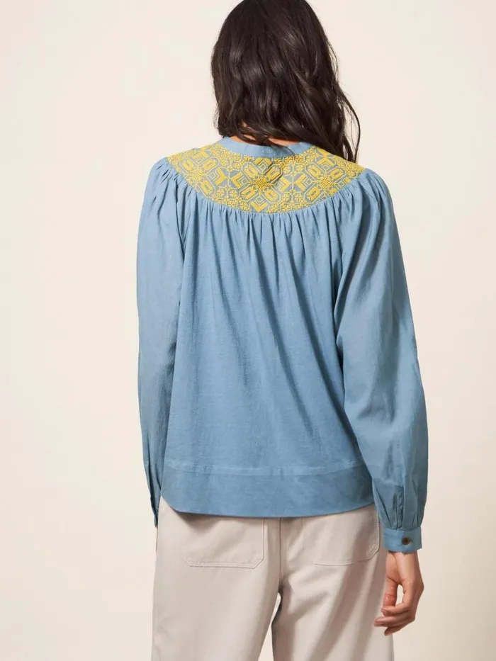 White Stuff SHIRTS and BLOUSES ROSE EMBROIDERED TOP Blue Multi 8211 Women