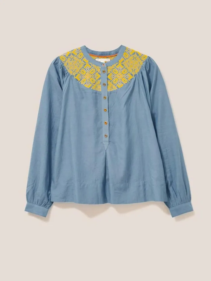 White Stuff SHIRTS and BLOUSES ROSE EMBROIDERED TOP Blue Multi 8211 Women