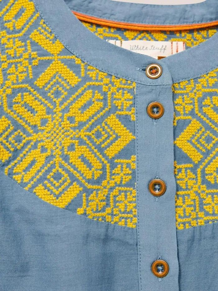 White Stuff SHIRTS and BLOUSES ROSE EMBROIDERED TOP Blue Multi 8211 Women