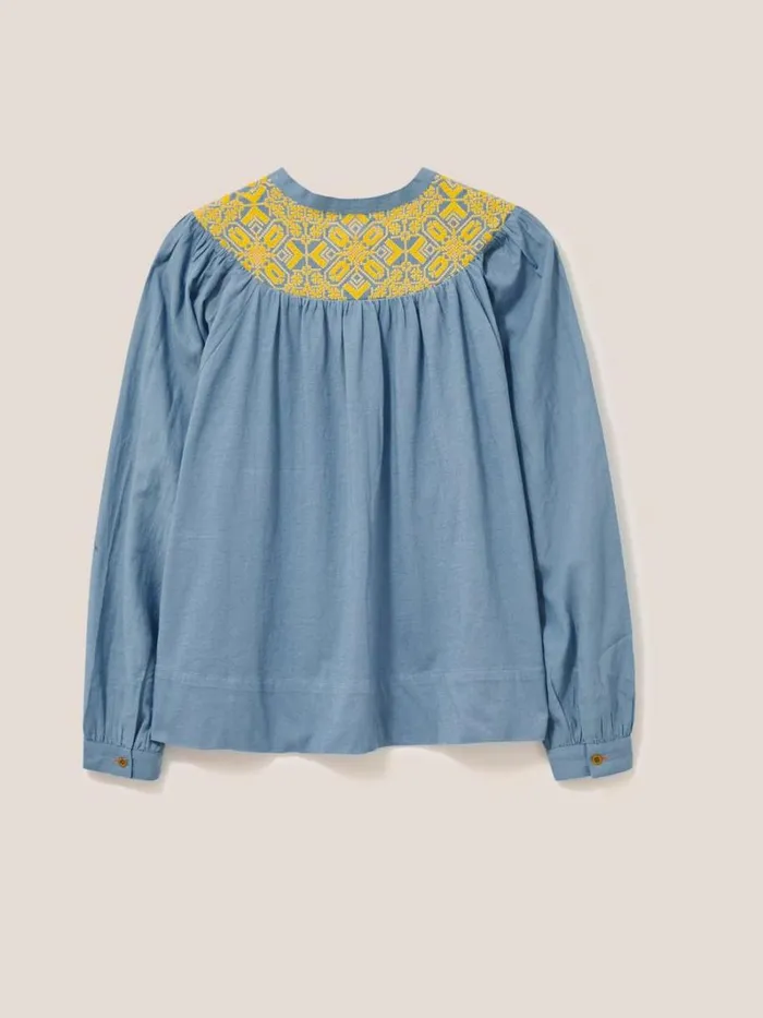 White Stuff SHIRTS and BLOUSES ROSE EMBROIDERED TOP Blue Multi 8211 Women