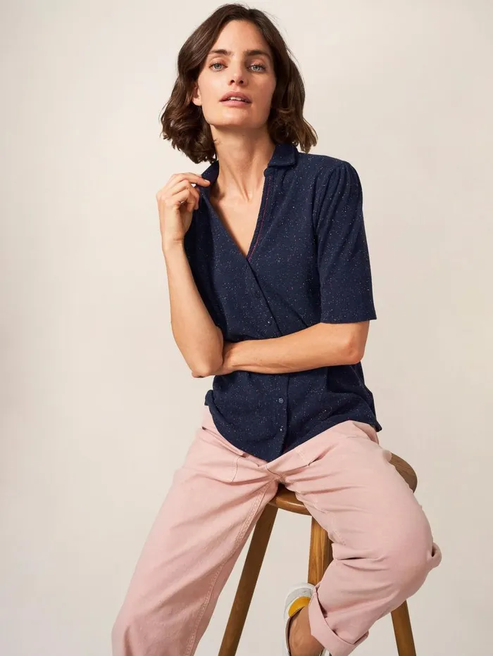 White Stuff SHIRTS and BLOUSES Rosie Rib Half Sleeve Dark Navy 8211 Women