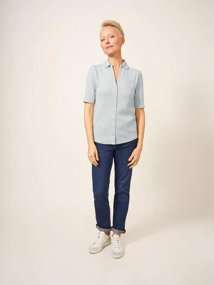 White Stuff SHIRTS and BLOUSES Rosie Rib Half Sleeve Grey Marl 8211 Women