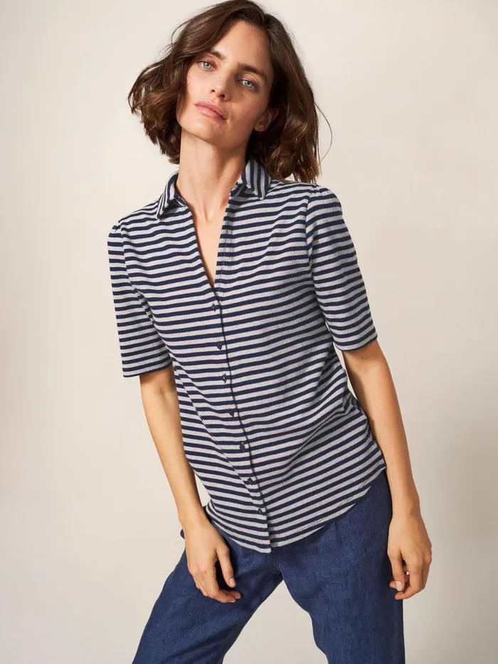 White Stuff SHIRTS and BLOUSES Rosie Rib Half Sleeve Navy Multi 8211 Women White Stuff SHIRTS and BLOUSES Rosie Rib Half Sleeve Navy Multi 8211 Women