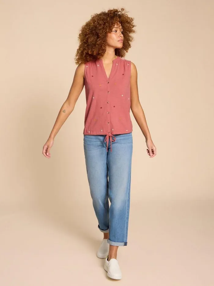 White Stuff SHIRTS and BLOUSES TULIP JERSEY SLEEVELESS SHIRT Pink Multi 8211 Women