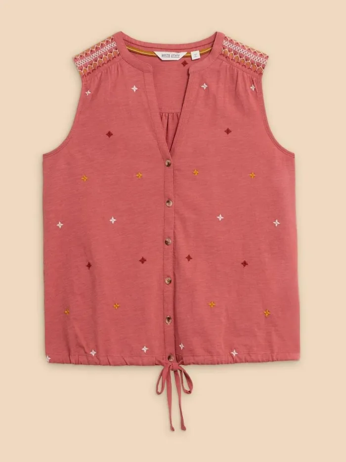 White Stuff SHIRTS and BLOUSES TULIP JERSEY SLEEVELESS SHIRT Pink Multi 8211 Women