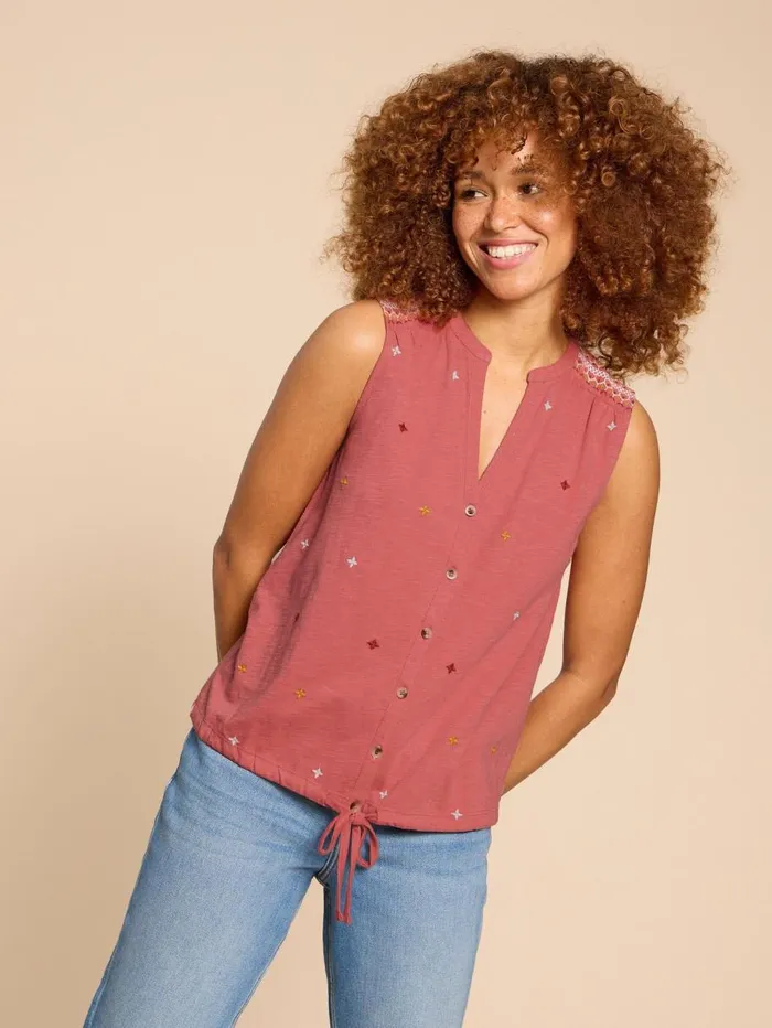 White Stuff SHIRTS and BLOUSES TULIP JERSEY SLEEVELESS SHIRT Pink Multi 8211 Women