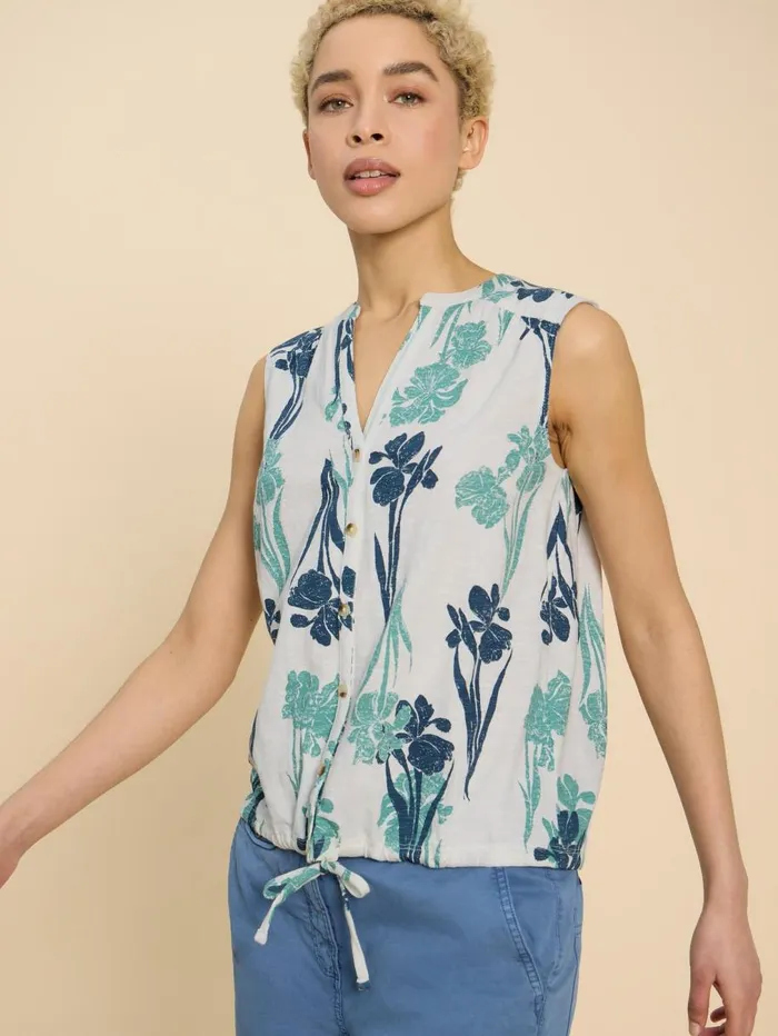 White Stuff SHIRTS and BLOUSES TULIP JERSEY SLEEVELESS SHIRT White Print 8211 Women