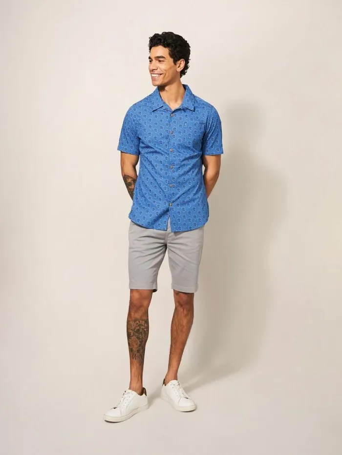 White Stuff SHIRTS Block Leaf Printed SS Shirt Bright Blue 8211 Men