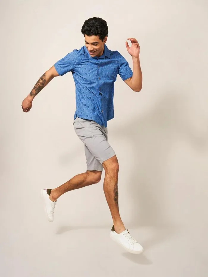 White Stuff SHIRTS Block Leaf Printed SS Shirt Bright Blue 8211 Men White Stuff SHIRTS Block Leaf Printed SS Shirt Bright Blue 8211 Men