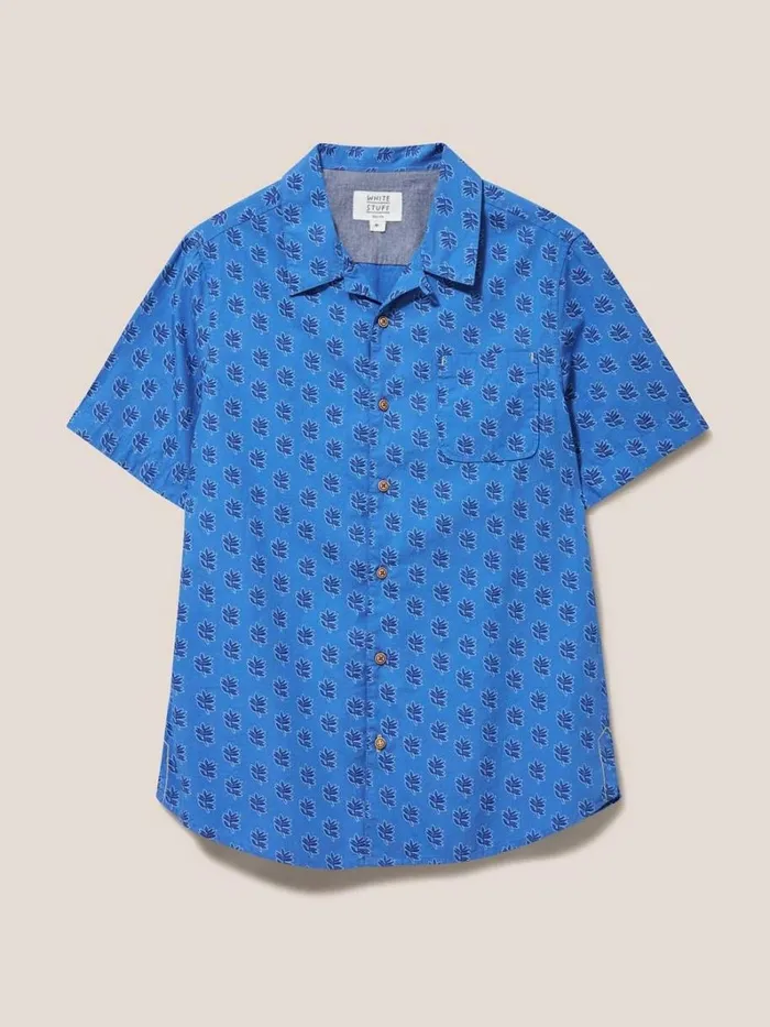 White Stuff SHIRTS Block Leaf Printed SS Shirt Bright Blue 8211 Men White Stuff SHIRTS Block Leaf Printed SS Shirt Bright Blue 8211 Men
