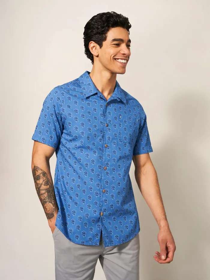 White Stuff SHIRTS Block Leaf Printed SS Shirt Bright Blue 8211 Men White Stuff SHIRTS Block Leaf Printed SS Shirt Bright Blue 8211 Men