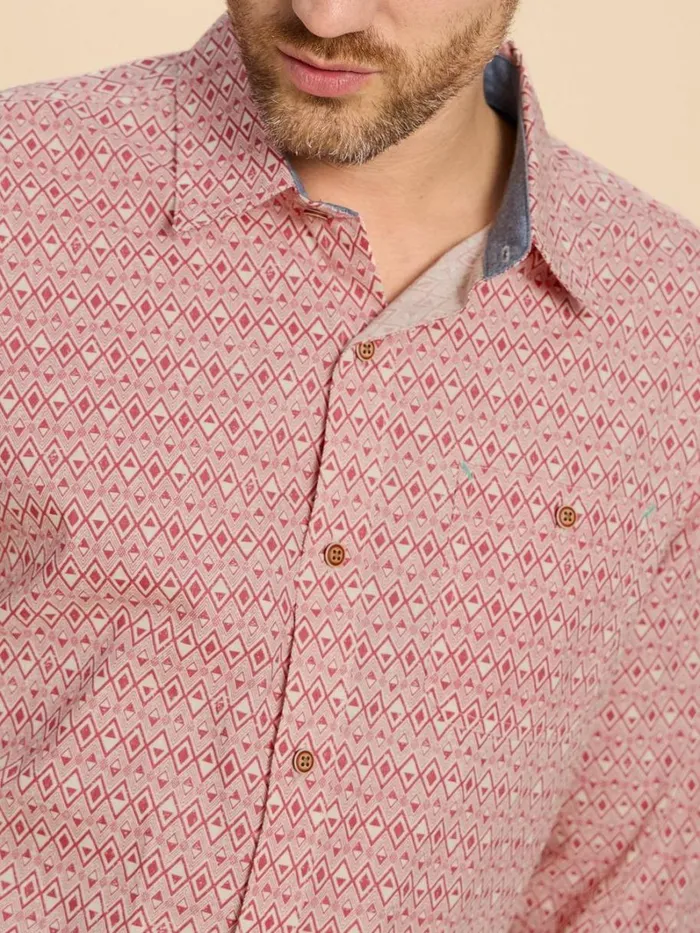 White Stuff SHIRTS Geo Diamond Print LS Shirt Mid Red 8211 Men