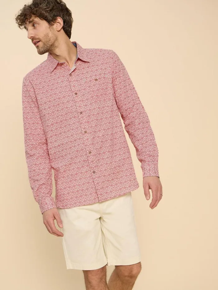 White Stuff SHIRTS Geo Diamond Print LS Shirt Mid Red 8211 Men