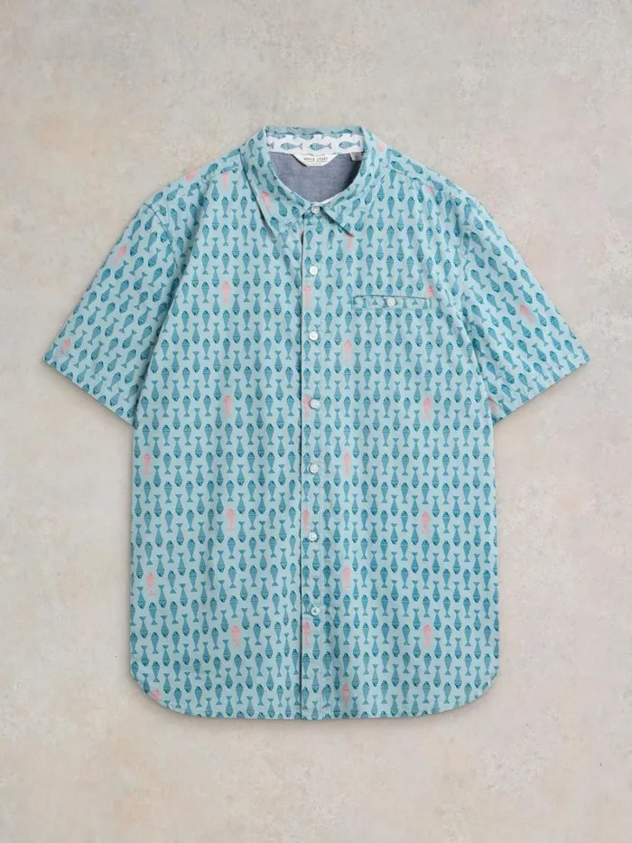 White Stuff SHIRTS Geo Fish Printed SS Shirt Blue Print 8211 Men