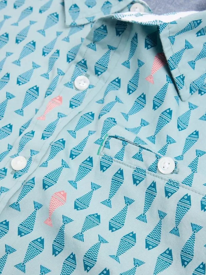 White Stuff SHIRTS Geo Fish Printed SS Shirt Blue Print 8211 Men