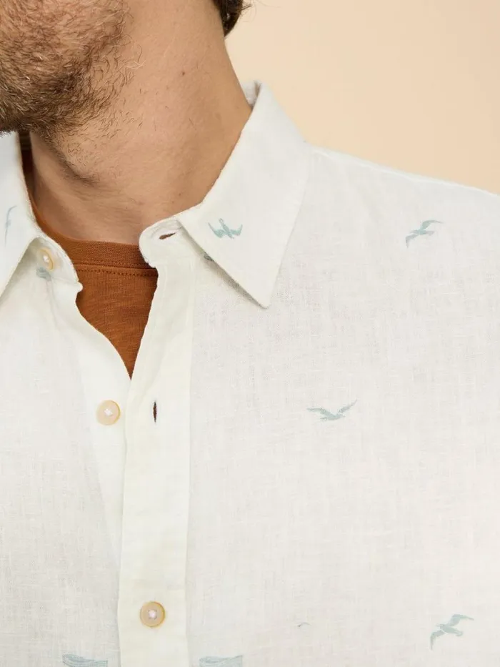 White Stuff SHIRTS Lighthouse Print Linen Shirt White Print 8211 Men