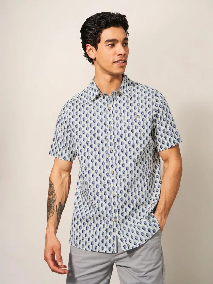White Stuff SHIRTS Linear Fish Printed SS Shirt White Multi 8211 Men