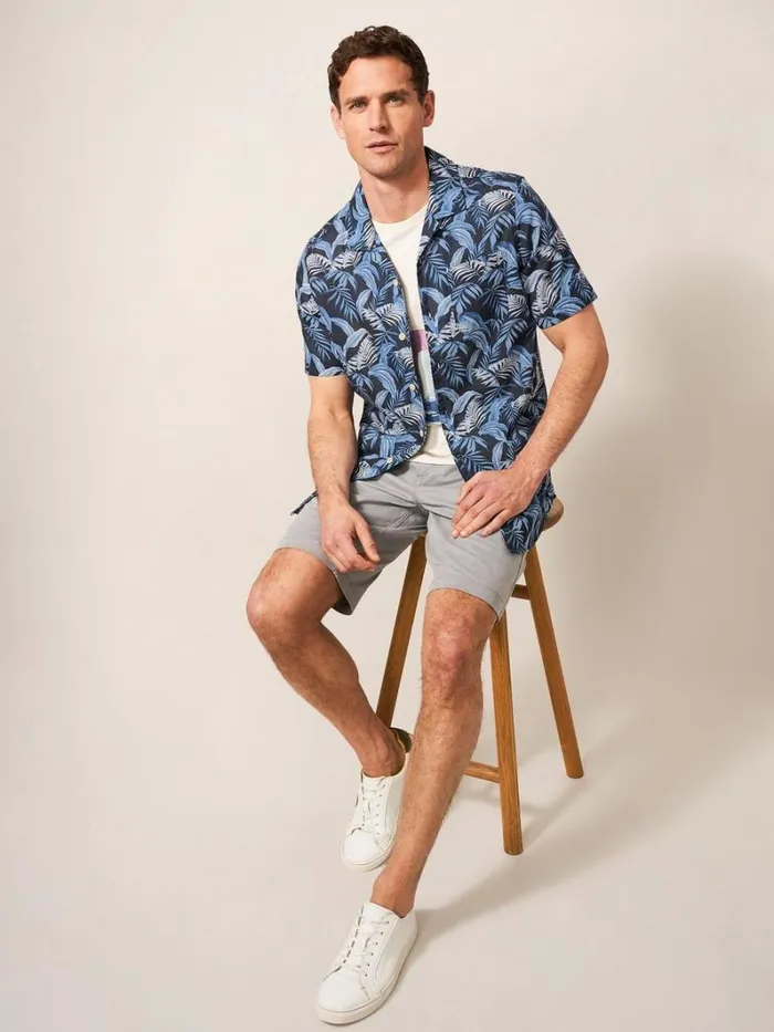 White Stuff SHIRTS Palm Leaf Printed SS Shirt Dark Navy 8211 Men