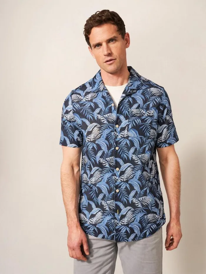 White Stuff SHIRTS Palm Leaf Printed SS Shirt Dark Navy 8211 Men White Stuff SHIRTS Palm Leaf Printed SS Shirt Dark Navy 8211 Men