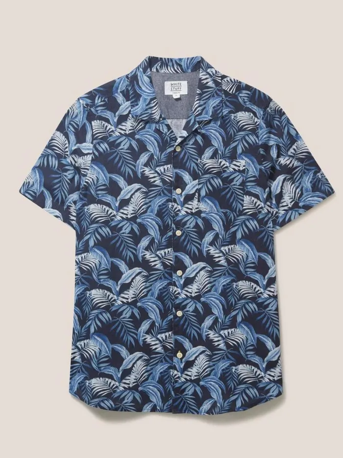 White Stuff SHIRTS Palm Leaf Printed SS Shirt Dark Navy 8211 Men White Stuff SHIRTS Palm Leaf Printed SS Shirt Dark Navy 8211 Men