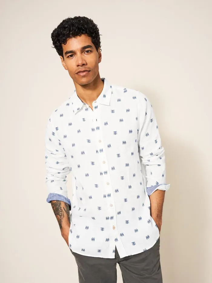 White Stuff SHIRTS Pembroke Fish PR LS Shirt White Multi 8211 Men