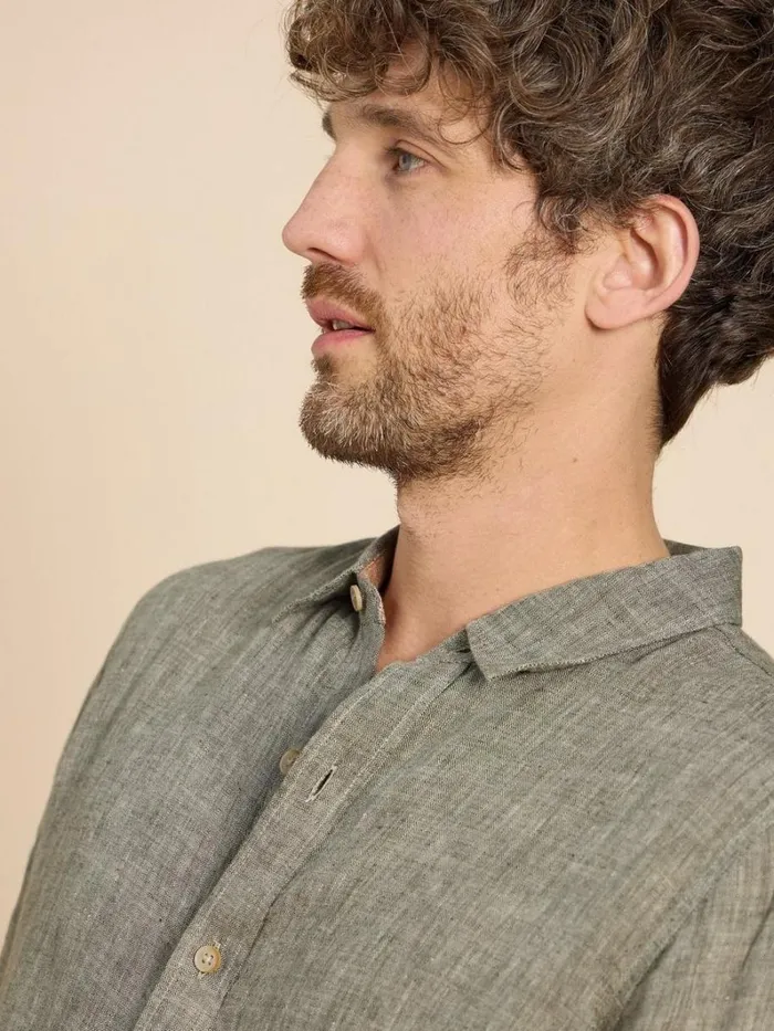 White Stuff SHIRTS Pembroke LS Linen Shirt Khaki Green 8211 Men