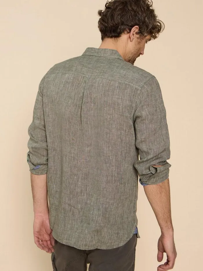 White Stuff SHIRTS Pembroke LS Linen Shirt Khaki Green 8211 Men