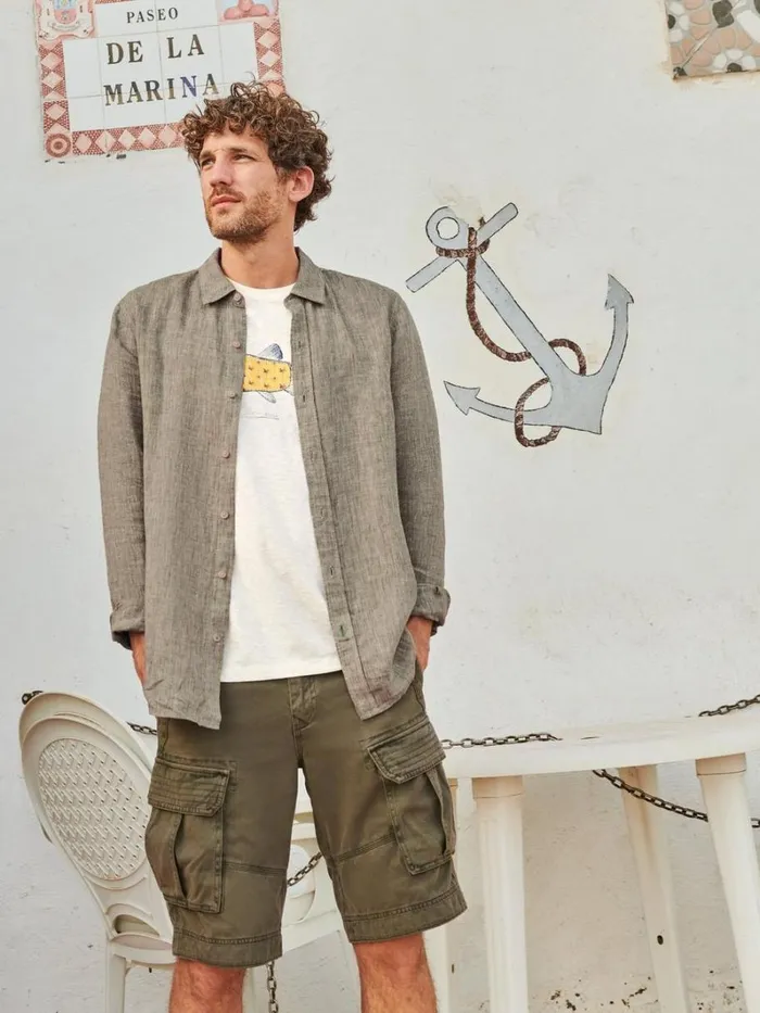 White Stuff SHIRTS Pembroke LS Linen Shirt Khaki Green 8211 Men