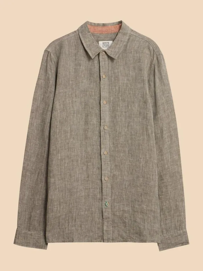 White Stuff SHIRTS Pembroke LS Linen Shirt Khaki Green 8211 Men