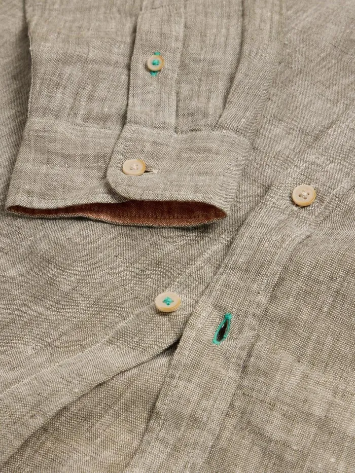 White Stuff SHIRTS Pembroke LS Linen Shirt Khaki Green 8211 Men