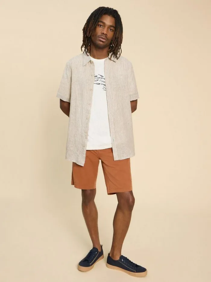 White Stuff SHIRTS Pembroke SS Linen Stripe Shirt Tan Multi 8211 Men