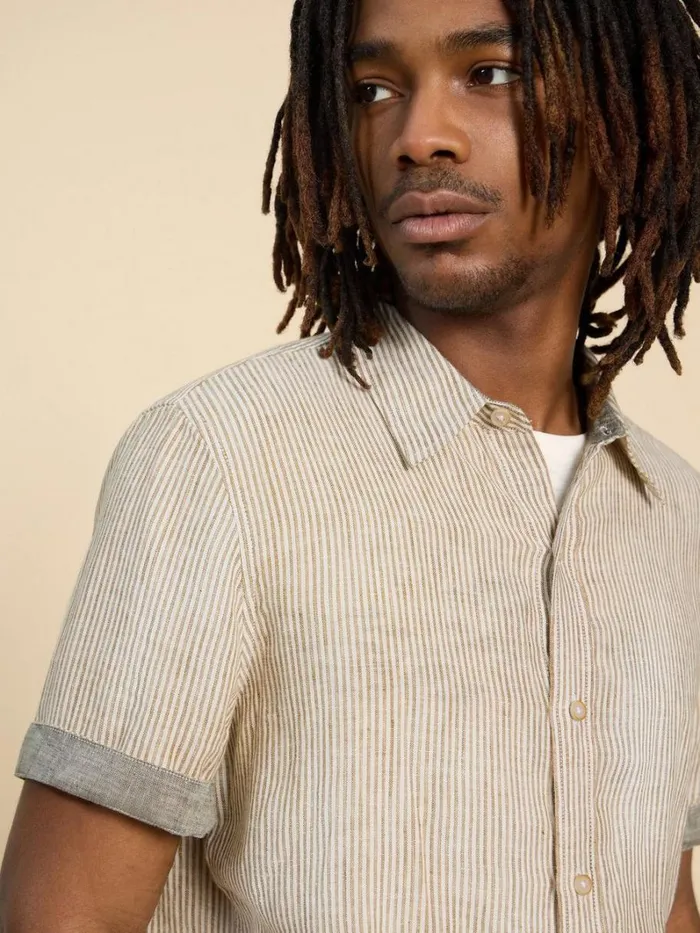 White Stuff SHIRTS Pembroke SS Linen Stripe Shirt Tan Multi 8211 Men White Stuff SHIRTS Pembroke SS Linen Stripe Shirt Tan Multi 8211 Men