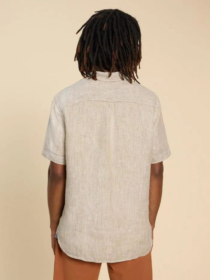 White Stuff SHIRTS Pembroke SS Linen Stripe Shirt Tan Multi 8211 Men White Stuff SHIRTS Pembroke SS Linen Stripe Shirt Tan Multi 8211 Men
