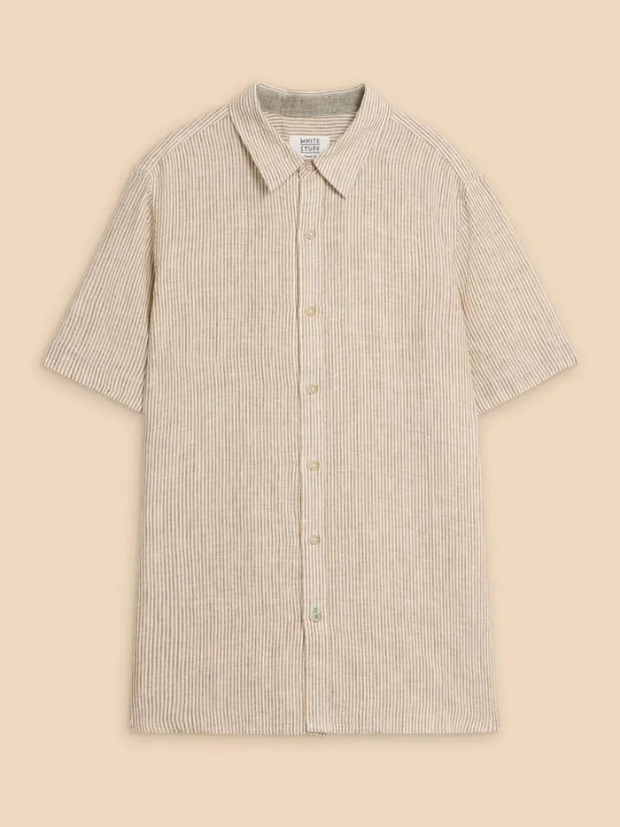 White Stuff SHIRTS Pembroke SS Linen Stripe Shirt Tan Multi 8211 Men White Stuff SHIRTS Pembroke SS Linen Stripe Shirt Tan Multi 8211 Men