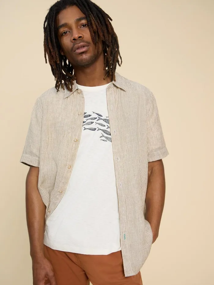 White Stuff SHIRTS Pembroke SS Linen Stripe Shirt Tan Multi 8211 Men White Stuff SHIRTS Pembroke SS Linen Stripe Shirt Tan Multi 8211 Men