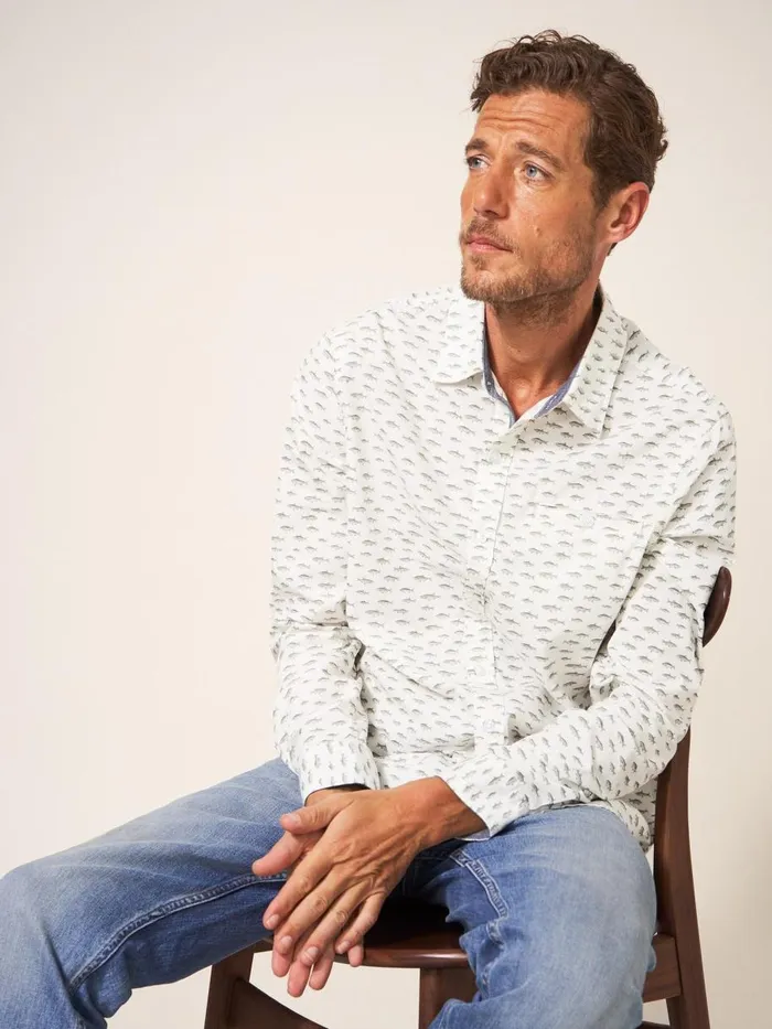 White Stuff SHIRTS River Fish Printed Shirt Natural Multi 8211 Men