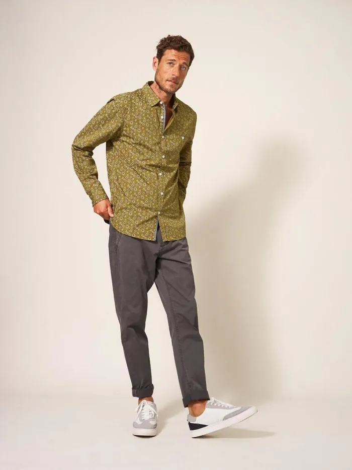 White Stuff SHIRTS Scattered Flower Printed Shirt Mid Green 8211 Men