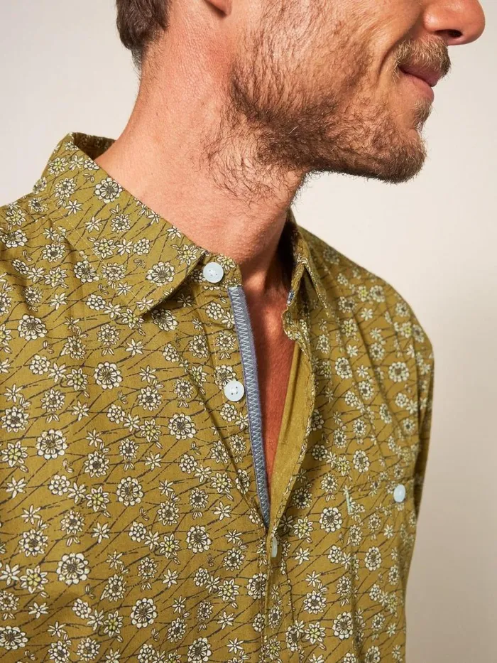 White Stuff SHIRTS Scattered Flower Printed Shirt Mid Green 8211 Men