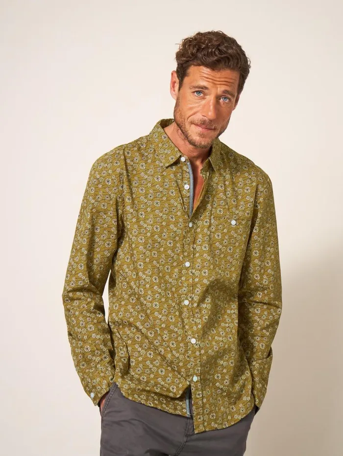White Stuff SHIRTS Scattered Flower Printed Shirt Mid Green 8211 Men