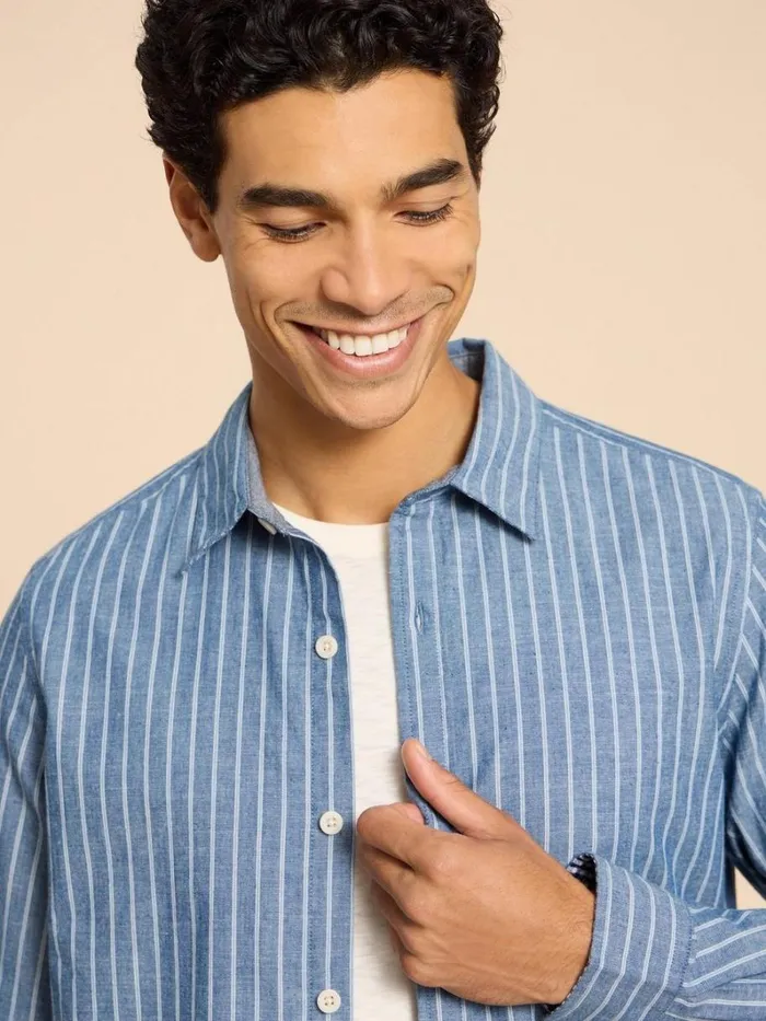 White Stuff SHIRTS Stripe LS Shirt Chambray Blue 8211 Men