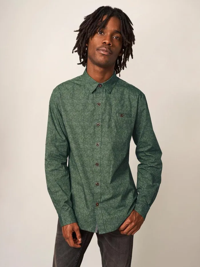 White Stuff SHIRTS Welch Line Printed Shirt Dark Green 8211 Men White Stuff SHIRTS Welch Line Printed Shirt Dark Green 8211 Men