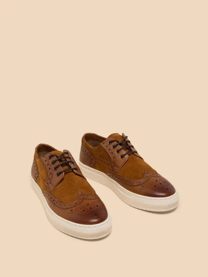 White Stuff SHOES Benny Brogue Leather Trainer Dark Tan 8211 Men