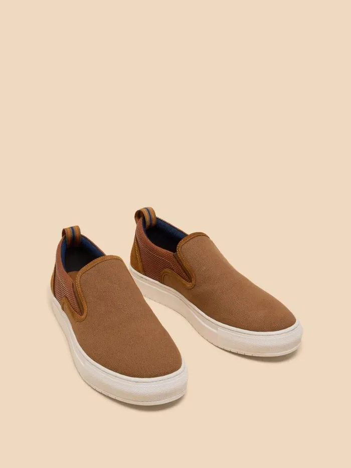 White Stuff SHOES Canvas Leather Mix Slip On Mid Tan 8211 Men