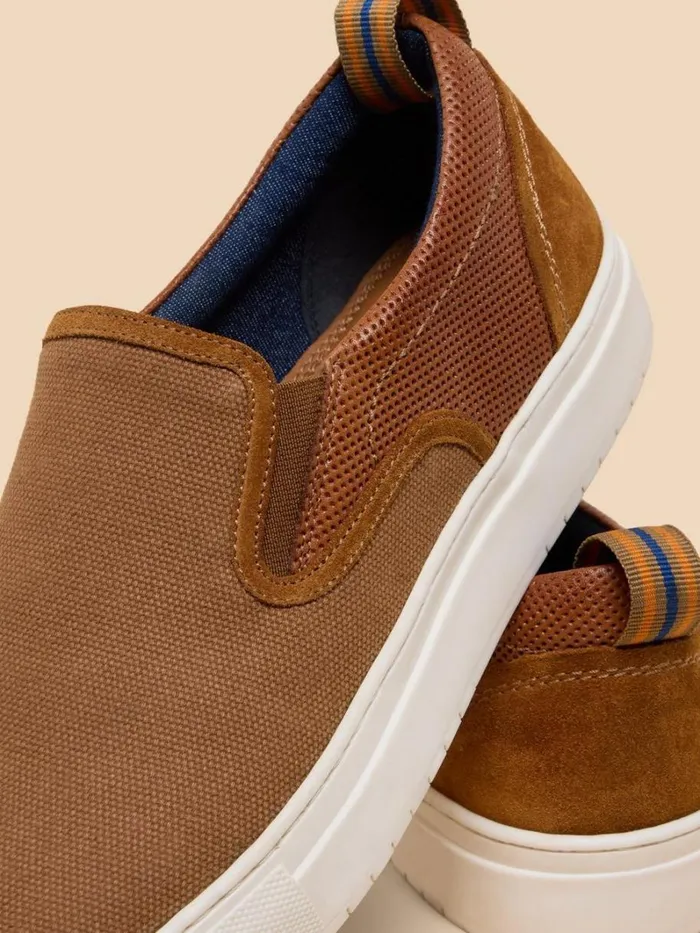 White Stuff SHOES Canvas Leather Mix Slip On Mid Tan 8211 Men White Stuff SHOES Canvas Leather Mix Slip On Mid Tan 8211 Men