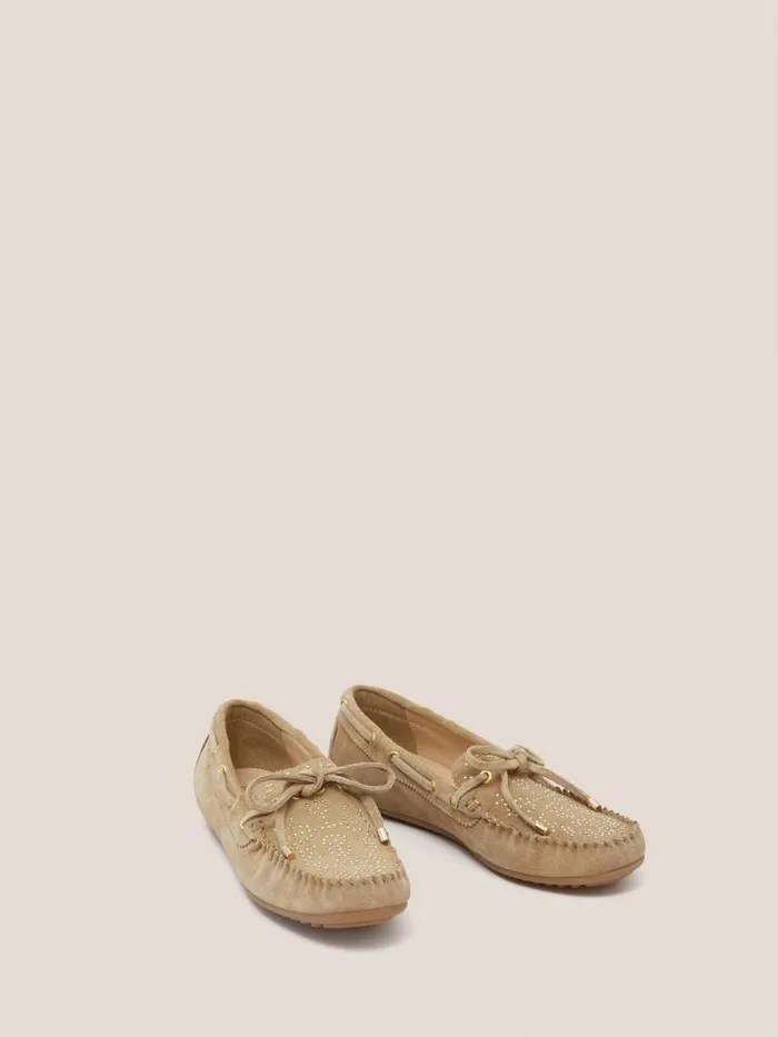 White Stuff SHOES Pinstud Suede Moccasin Light Natural 8211 Women