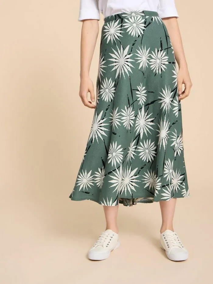White Stuff SKIRTS Clemence Linen Blend Skirt Green Print 8211 Women