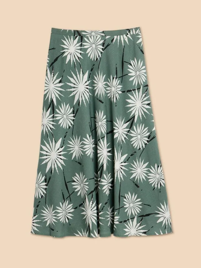 White Stuff SKIRTS Clemence Linen Blend Skirt Green Print 8211 Women White Stuff SKIRTS Clemence Linen Blend Skirt Green Print 8211 Women