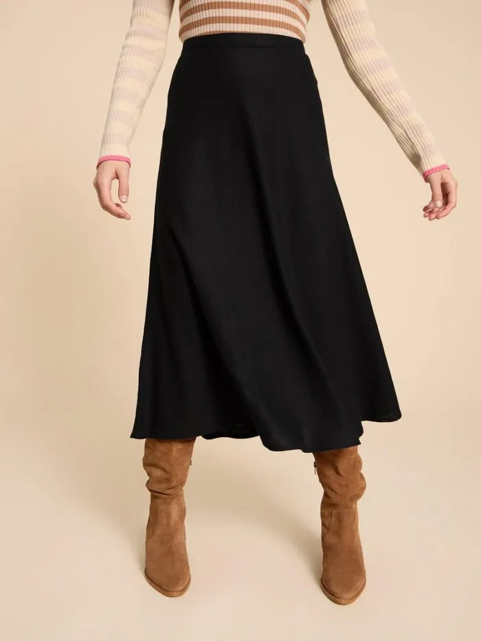 White Stuff SKIRTS Clemence Linen Blend Skirt Pure Black 8211 Women