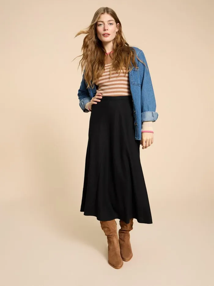 White Stuff SKIRTS Clemence Linen Blend Skirt Pure Black 8211 Women