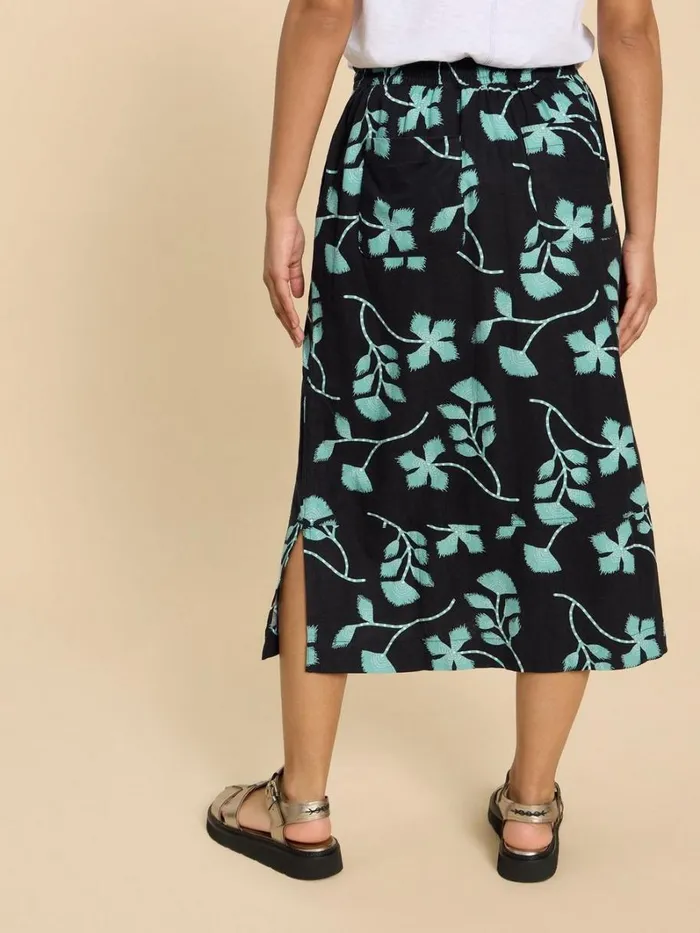 White Stuff SKIRTS Elle Linen Blend Skirt Black Print 8211 Women